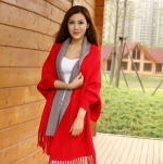 Stock women winter shawl scarf two sides plaid blanket poncho with sleeves