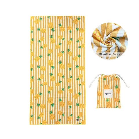 Sublimated printing personalized eco friendly compact microfiber waffle weave beach towel with travel bag