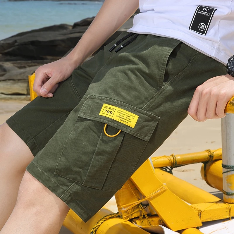 summer  Elastic Waist woven label short pant high quality 100%cotton  fashion casual  mens short pant