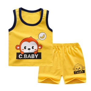 Summer Wholesale Price New Style Anmila Pure cotton Children&#39;s Sleeveless suit 2Piece baby clothes sets