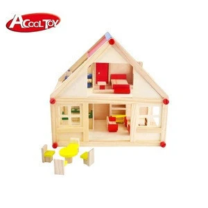 Tabletop  wooden dollhouse with furniture pretend play toy for kids