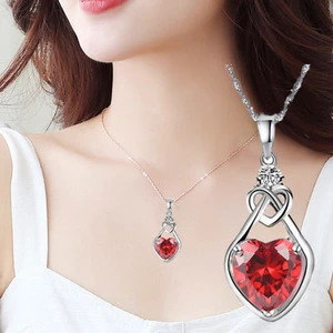 The High Quality Fashion Red heart pendant necklace with double heart Wedding Jewelry for Women gift