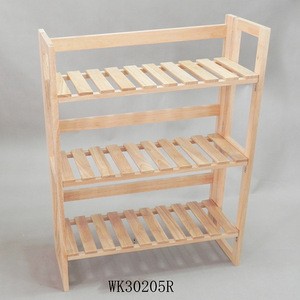Three layer wooden open type shoe rack bench
