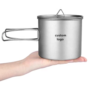 Titanium Outdoor Cup Titanium Water Mug Cup with Lid Handle Outdoor Camping Pot Cooking  titanium mug 450