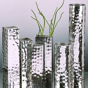 VIFV3003,4,5 Square,Round Hammer finished recycled aluminum Flower Vase