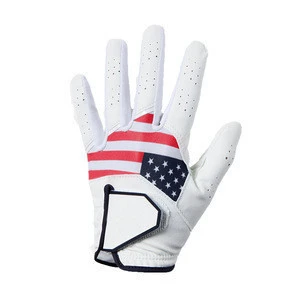 White color synthetic leather golf gloves print flag logo golf gloves