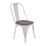 White Designer Metal chair with wooden seat In living Room Furniture