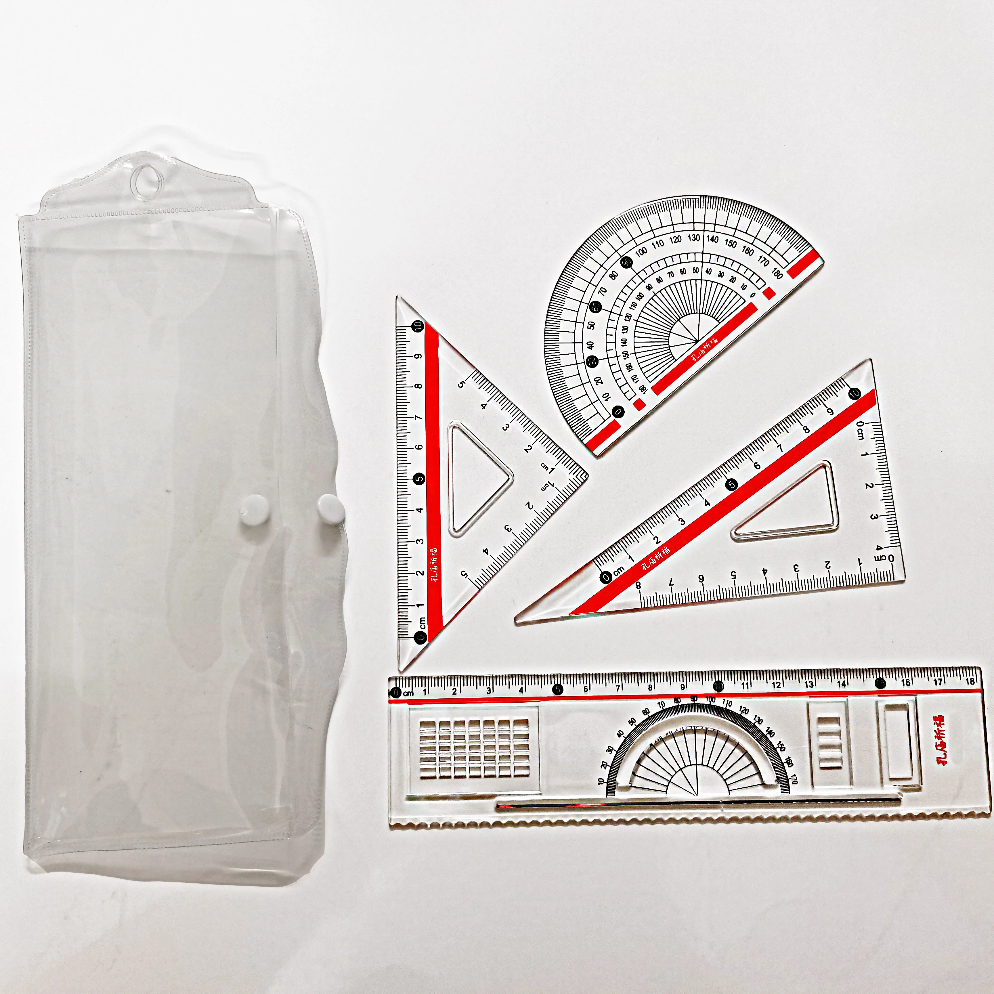 wholesale 4 Pieces 18cm Math Geometry Tool Plastic Clear Ruler Sets
