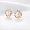 wholesale Accessories Sun Flower Real Gold Plate Freshwater Pearl 10mm  Stud Earrings 2021