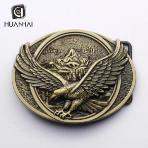 wholesale antique brass plating zinc alloy 3D shape eagle belt buckle