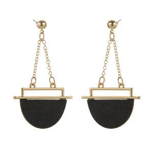 Wholesale Antique Style Geometric Combinations Environmental Wood Earrings with Semicircle Shape Chain