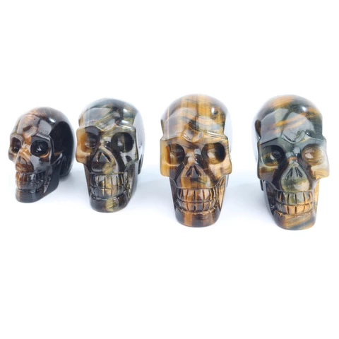 Wholesale crystal gemstone skulls carving hand carved blue tiger eye crystal stone skulls heads