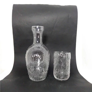 wholesale decorative embossed glass bedside drinking water bottle pitcher in stock