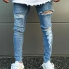 Wholesale designer high quality blue men super skinny fit denim jeans