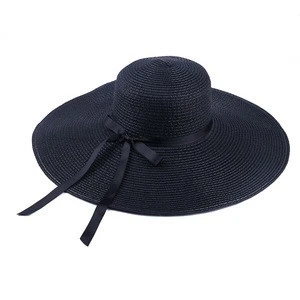 Wholesale Hot Sale Round Top Raffia Wide Brim Straw Hats Summer Sun Hats for Women With Leisure Beach Hat Lady Flat Gorras