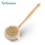 wholesale natural long handle wooden boar bristles bath Body brush with Massage beads