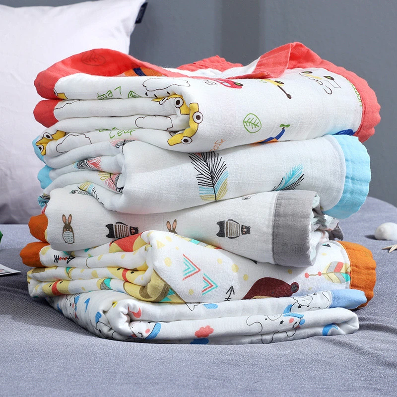 Wholesale newborn baby soft bamboo cotton swaddle blanket four layer for baby boys and girls
