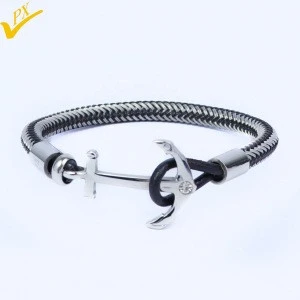 Wholesale Popular Boat Anchor With Diamond Clasp Leather Wire Steel Bracelets