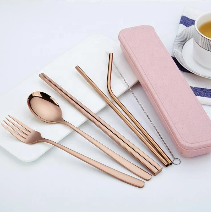 Wholesale Portable Stainless Steel Flatware Set Include Fork Spoon Chopsticks With Pouch Dishwasher