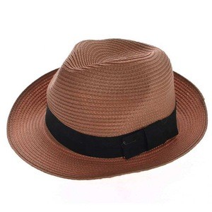 Wide brim raffia straw cuban style fedora hat
