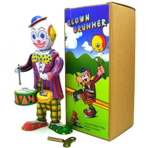 Wind Up Tin Toy Drumming Clown Ornaments Home Decoration