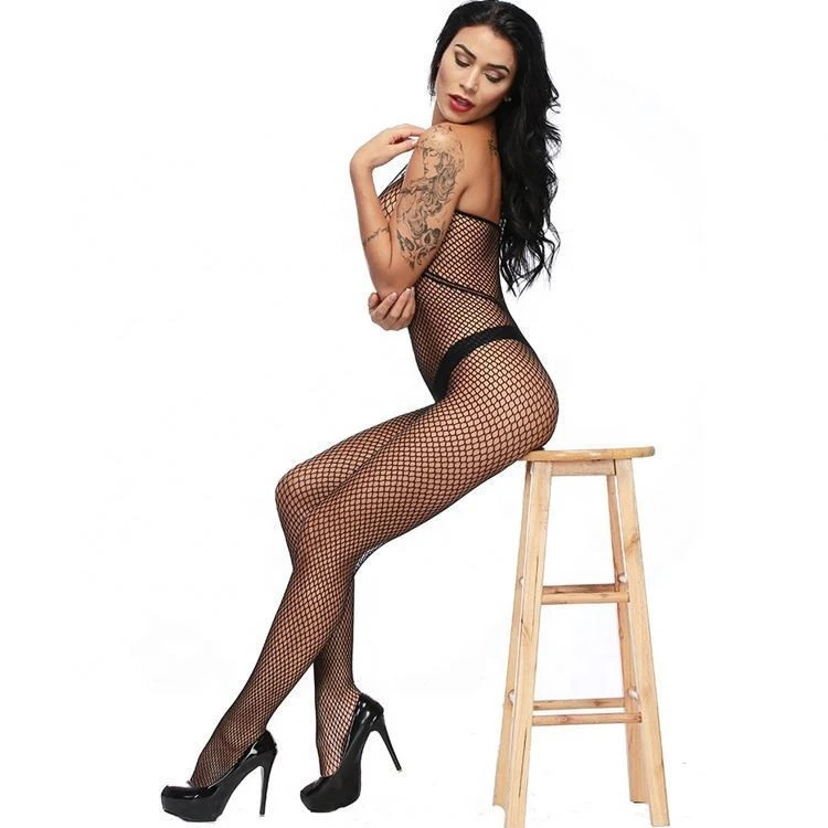 Women Fishnet open back Bodystockings Lingerie Crotchless Tights Suspenders sexy full body fabric