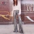 Import women wear casual sequin embroidered flared hemline long pant High Waisted floor length wedding prom back zip closure long Pants from China