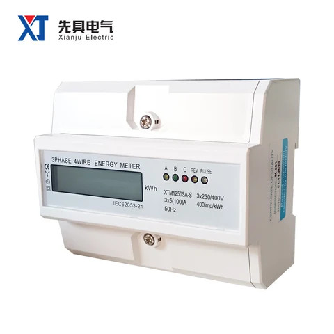 XTM1250SA-S 35mm Guide Rail Type 7P Three Phase 4 Wires Flame Retardant Energy Meter Analog and Digital LCD Display 68*88*125mm