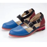 Yinzo Shoes Women Flats Shoes Mixed Color Flat Heels Cover Toes Buckle Genuine Leather Ladies Summer Sandals