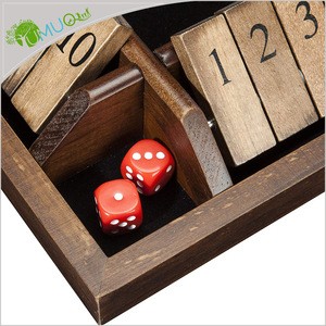 YumuQ Stained Wooden Board Games for Classroom, Home OR Pub, 4 Player Shut The Box Dice Game Set for Kids and Adults