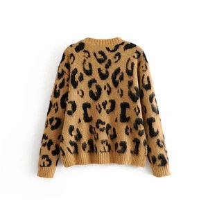 Z30586A Fashion new style women leopard print hooded mohair sweater
