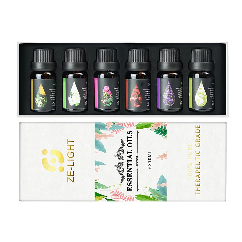 Ze Light OEM ODM 10ml Organic Natural 100% Pure Massage Body Tea Tree Lavender Aromatherapy Gift Set Oil Rose Essential Oil Kit