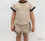 BSCI Certified 100% Cotton Kids Waffle Knit T-shirt & Shorts Set