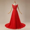 Elegant Lace Sleeveless scoop A line Red Evening bride gown
