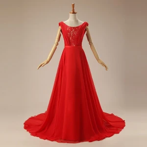 Elegant Lace Sleeveless scoop A line Red Evening bride gown