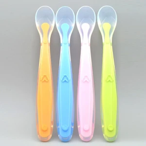 Soft Silicone Baby Feeding Spoon for Training Soft Plastic Tip Baby Spoon with Comfortable Grip for Easy Feeding