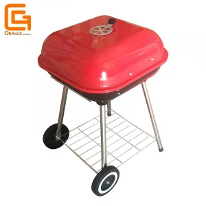 Portable BBQ Square Trolley Charcoal Grill for Outdoor Baking & Cooking