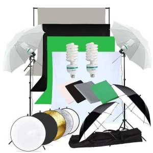 2X135W Photography Studio Umbrellas Lighting Kit White Black Green Gray Backdrop Light Stand