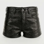 High-Waisted Distressed Black Leather Shorts Punk & Rockabilly Style