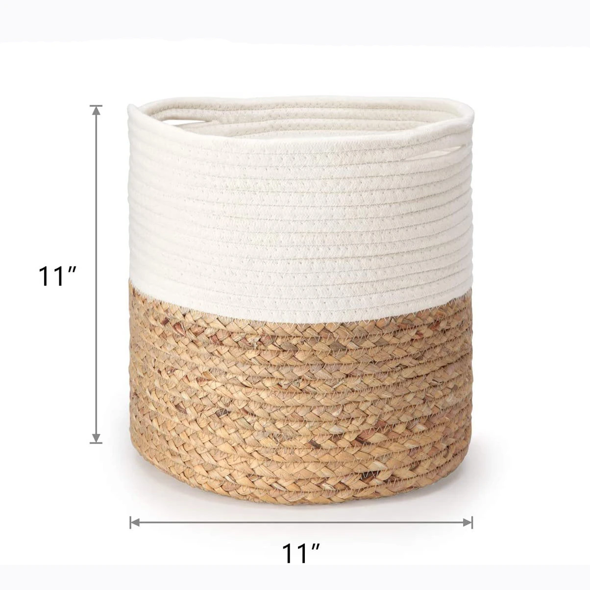 11" x 11" cotton rope plant basket with water hyacinth modern indoor planter pot woven storage organizer with handles home decor