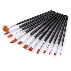 12-Pack Short Rod Copper Tube Nylon Brushes Various Shapes Combination Watercolor Paint Brush Set