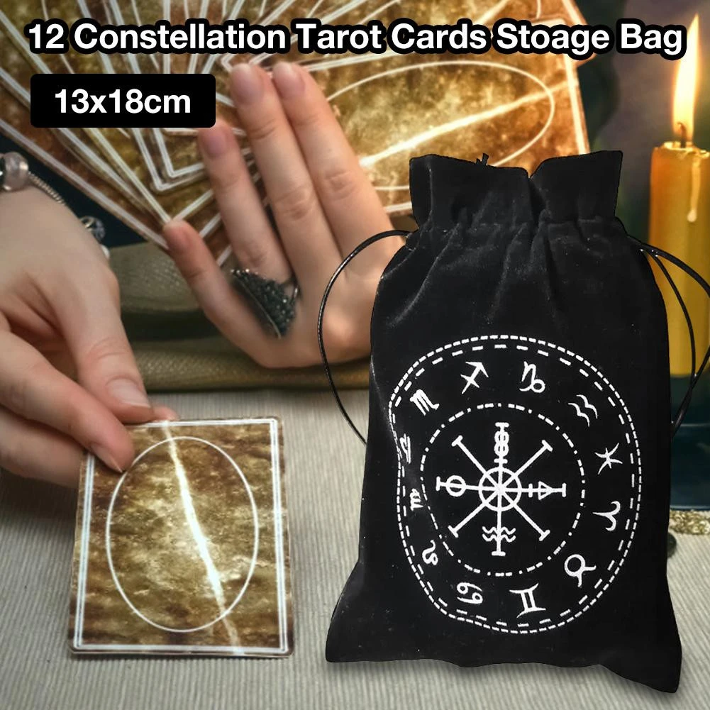 13x18CM Thick Velvet Tarot Storage Bag 12 Constellation Symbol Protective Card Board Game Embroidery Drawstring Bag