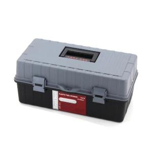 16-inch Tool Box, Plastic Tool Box with Tray and Organizers Includes 3 Layers Removable 12 Small Parts Boxes Clear