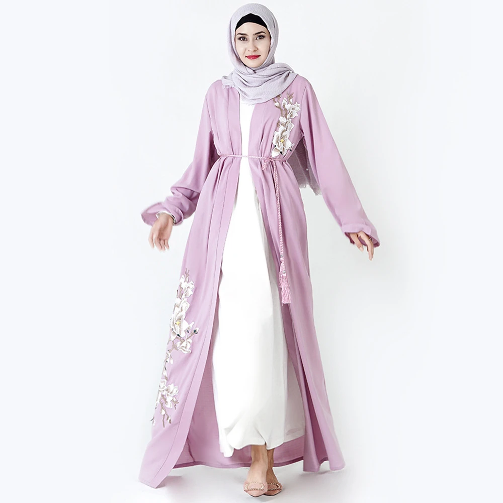 1619MuslimQLO Cross-border embroidery cardigan Dubai dress KJ Muslim robe maxi muslim dress islamic clothing new kimono abaya