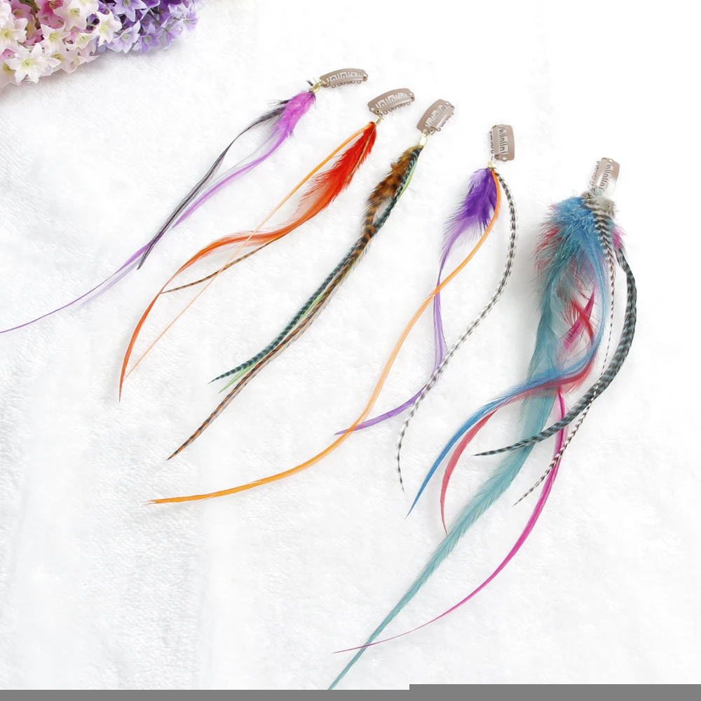 2-5 PCS 4&quot;-12&quot; Mix Colors Rooster Feathers Clip in Hair Extensions for Salon Quality