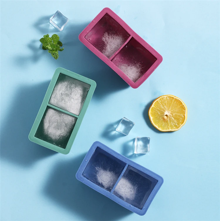 2 Holes Square Shape BPA Free Custom Reusable Food Grade Silicone Ice Cube Tray