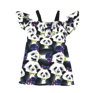 2018 panda kids clothing girls wholesale ruffle cold shoulder baby girl summer dress