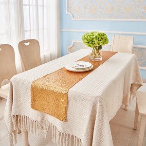 2019 100% Polyester Customized Size Gold and Rose Gold Sequin Table Runner with 3mm Sequins
