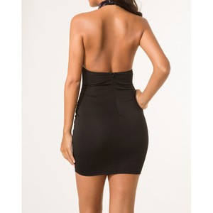 2020 Sexy backless halter neck transparent bodycon night club sequence mini dress for women