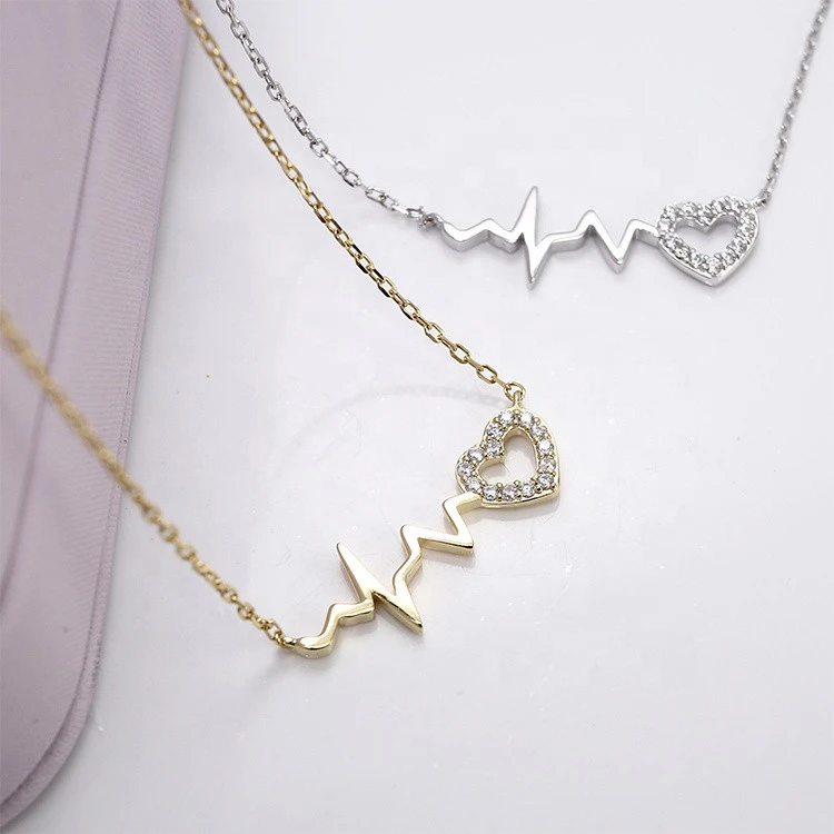 2021 Fashion Custom Oem Jewellery Heartbeat Design 18K Yellow Gold Plated Necklace Jewelry With Cubic Zircon